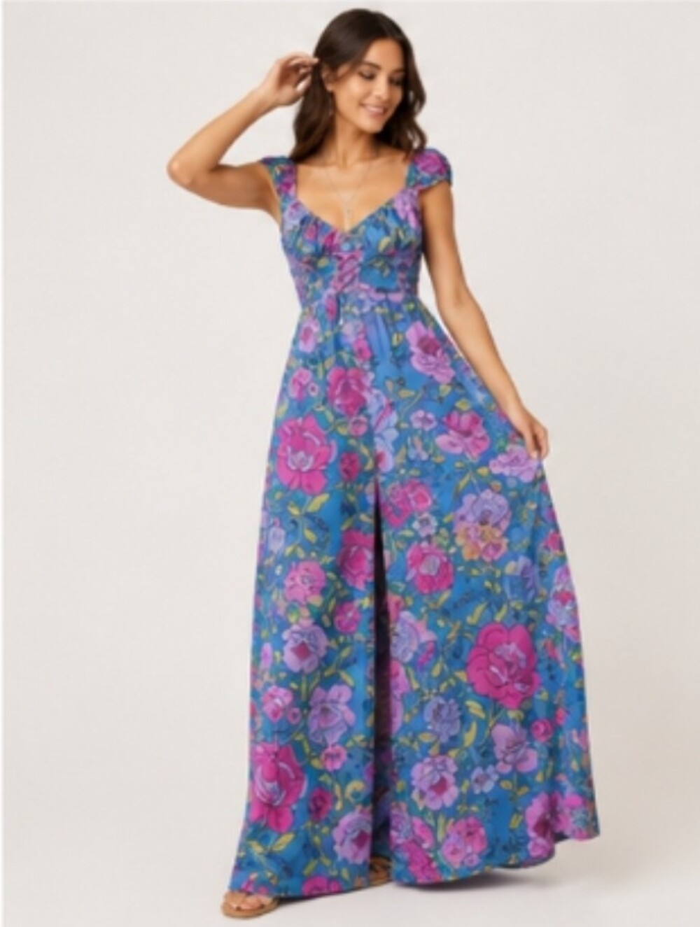 Free People Rolling Hills Jumpsuit in "Bluebell Combo" L